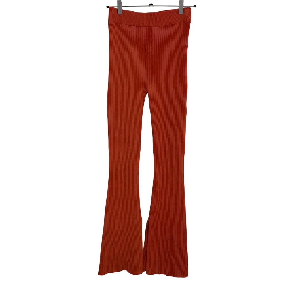 Le ORE Pants Womens Small Spice Orange Ribbed Knit Rimini Flare Leg Side Slit